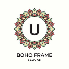 letter U mandala boho frame vintage design element