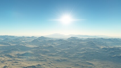 alien planet landscape sci fi spatial background, view from planet surface with spectacular sky, realistic digital illustration	
