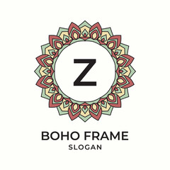 letter Z mandala boho frame vintage design element