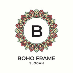 letter B mandala boho frame vintage design element