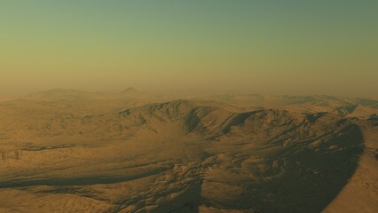 beautiful view from an exoplanet, a view from an alien planet, a computer-generated surface, a fantastic view of an unknown world, a fantasy world 3D render