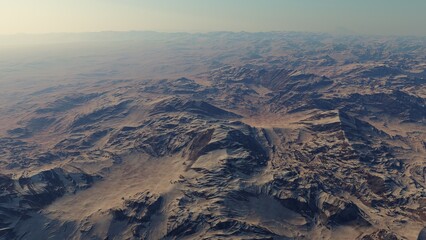 beautiful view from an exoplanet, a view from an alien planet, a computer-generated surface, a fantastic view of an unknown world, a fantasy world 3D render