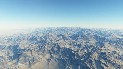 alien planet landscape sci fi spatial background, view from planet surface with spectacular sky, realistic digital illustration