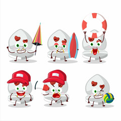 Happy Face white love ring box cartoon character playing on a beach