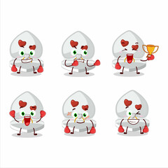 A sporty white love ring box boxing athlete cartoon mascot design