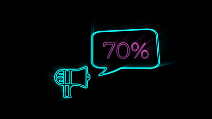 Megaphone with speech bubble 25 percent off 3d letters rotate on white background