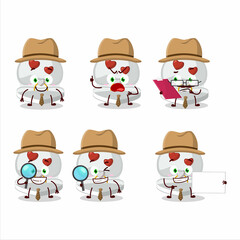 Detective white love ring box cute cartoon character holding magnifying glass