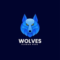 Vector Logo Illustration Wolf Gradient Colorful Style.
