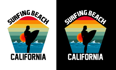 Surfing beach California t-shirt design