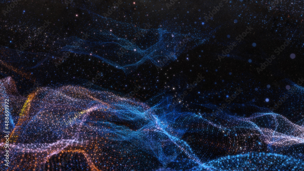 Poster Abstract particle waves with depth of field effect