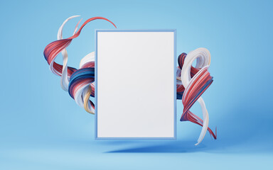 Blank board with abstract flowing gradient lines, 3d rendering.