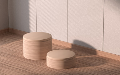 Empty wooden stage with wood floor background, 3d rendering.