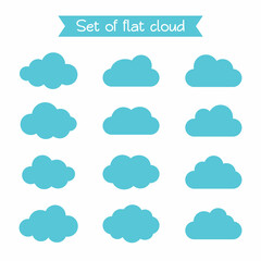 Set of blue flat style clouds. Vector illustration.