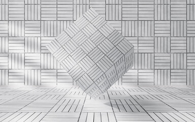 White empty room, with cube material, 3d rendering.