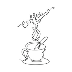 One Continuous Line Drawing of A Cup of Coffee Minimalist Style
