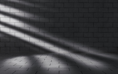 Dark brick room with light comes in, 3d rendering.