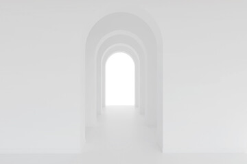 Fototapeta na wymiar White architecture arch hallway space. Abstract arch curve corridor.