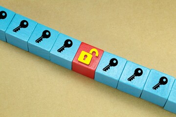 a blue cube with a lock icon and a red cube with an open lock. the concept of safety