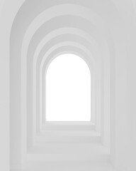 White architecture arch hallway space. Abstract arch curve corridor.