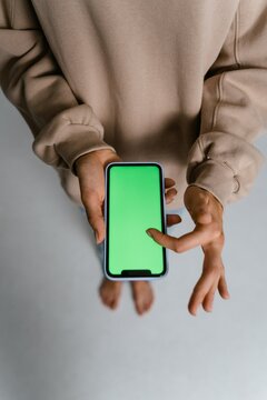 Smartphone similar with blank white green screen for Infographic Global Business Marketing Plan, mockup model similar to Phone isolated Background of investment economy.