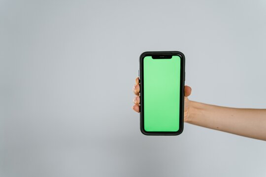 Smartphone similar with blank white green screen for Infographic Global Business Marketing Plan, mockup model similar to Phone isolated Background of investment economy.