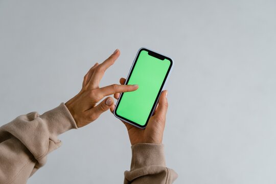Smartphone similar with blank white green screen for Infographic Global Business Marketing Plan, mockup model similar to Phone isolated Background of investment economy.