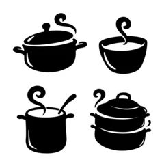 Fotobehang Boiler symbol black silhouette, black cookware illustration on white background. © yai