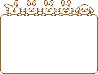 ひょっこり顔を出すうさぎのシンプルなフレーム