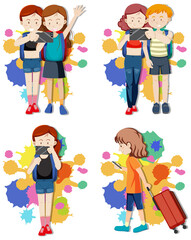 Fototapeta na wymiar Set of people with phone and backpack