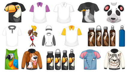 Set of different shirts and accessories with animal patterns