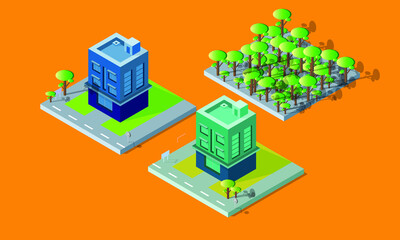 city design elements isometric 3d flat icon pack