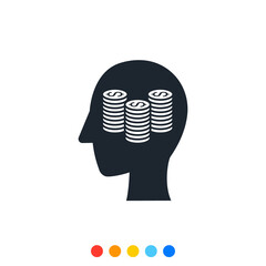 Human head with Stack of Coin, The concept of Financial business and People, icon, Vector.