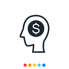 Human head with Stack of Coin, The concept of Financial business and People, icon, Vector.