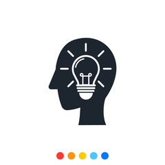 Human head icon and light bulb inside, Icon in the concept of creativity.