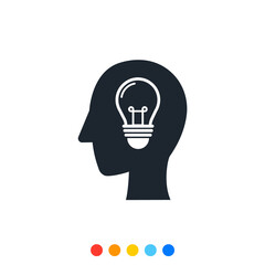 Human head icon and light bulb inside, Icon in the concept of creativity.