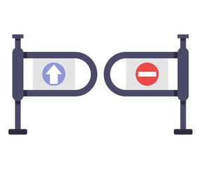 Turnstile in flat design. Access mechanism on an isolated white background. Vector stock illustration.