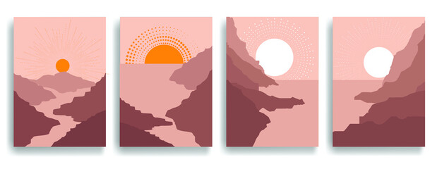 Poster with mountain landscape  . Trendy brochure . Vector illustration .