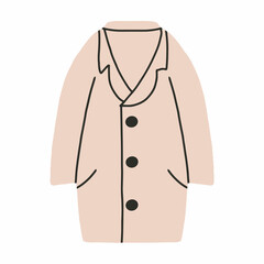  Spring coat. Autumn women's coat. Women's outerwear. Vector illustration in hand drawn style.