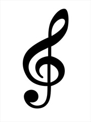 Black treble clef isolated on white background.  Musical symbol. Music key icon. Vector illustration 