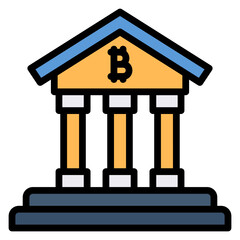 Bank bitcoin filled line color icon. Can be used for digital product, presentation, print design and more.