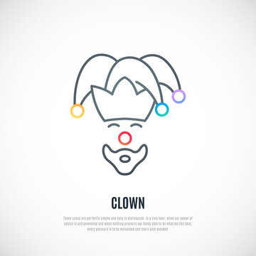 Funny clown icon isolated on white background. Clown emblem in line style. Vector illustration.