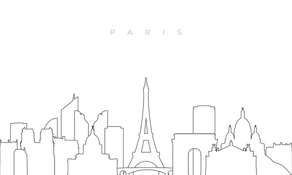 Outline Paris skyline. Trendy template with Paris city buildings and landmarks in line style. Stock vector design.