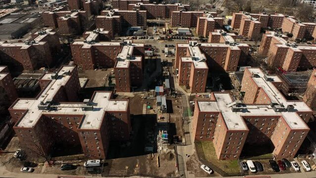 lower flying backward over Red Hook Houses projects in Brooklyn
