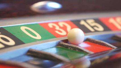 Ball on french roulette table in casino. Wheel spinning, turning or rotating. Odd and even numbers, black, red and zero sectors. Game of chance, money playing, gambling. Seamless looped cinemagraph. - obrazy, fototapety, plakaty