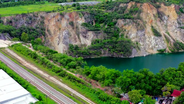 Abandoned mine turns into tourist spot in Chon Buri, Thailand. Aerial shot