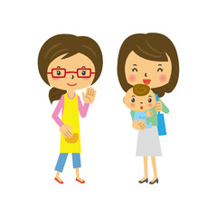 共働き　三頭身