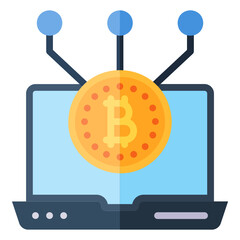 Laptop bitcoin monitor flat icon. Can be used for digital product, presentation, print design and more.