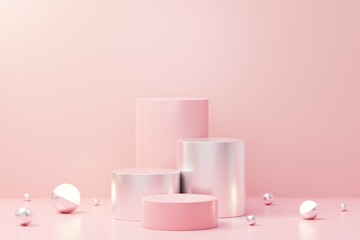 3d render abstract display podium platform for  product presentation and advertising. Minimal scene backdrop with clean design. Vacant pedestal for mock up. Empty stage with pastel color for cosmetic. - obrazy, fototapety, plakaty