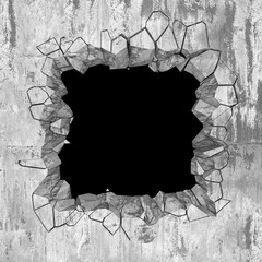 Cracked broken hole in concrete wall