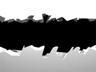 Broken white wall with a hole in the center